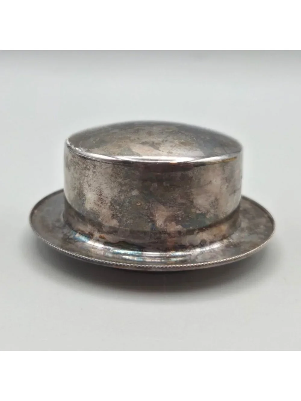 Vintage William Adams Silver Plated Top Hat Trinket Box Italy 1970s Lid